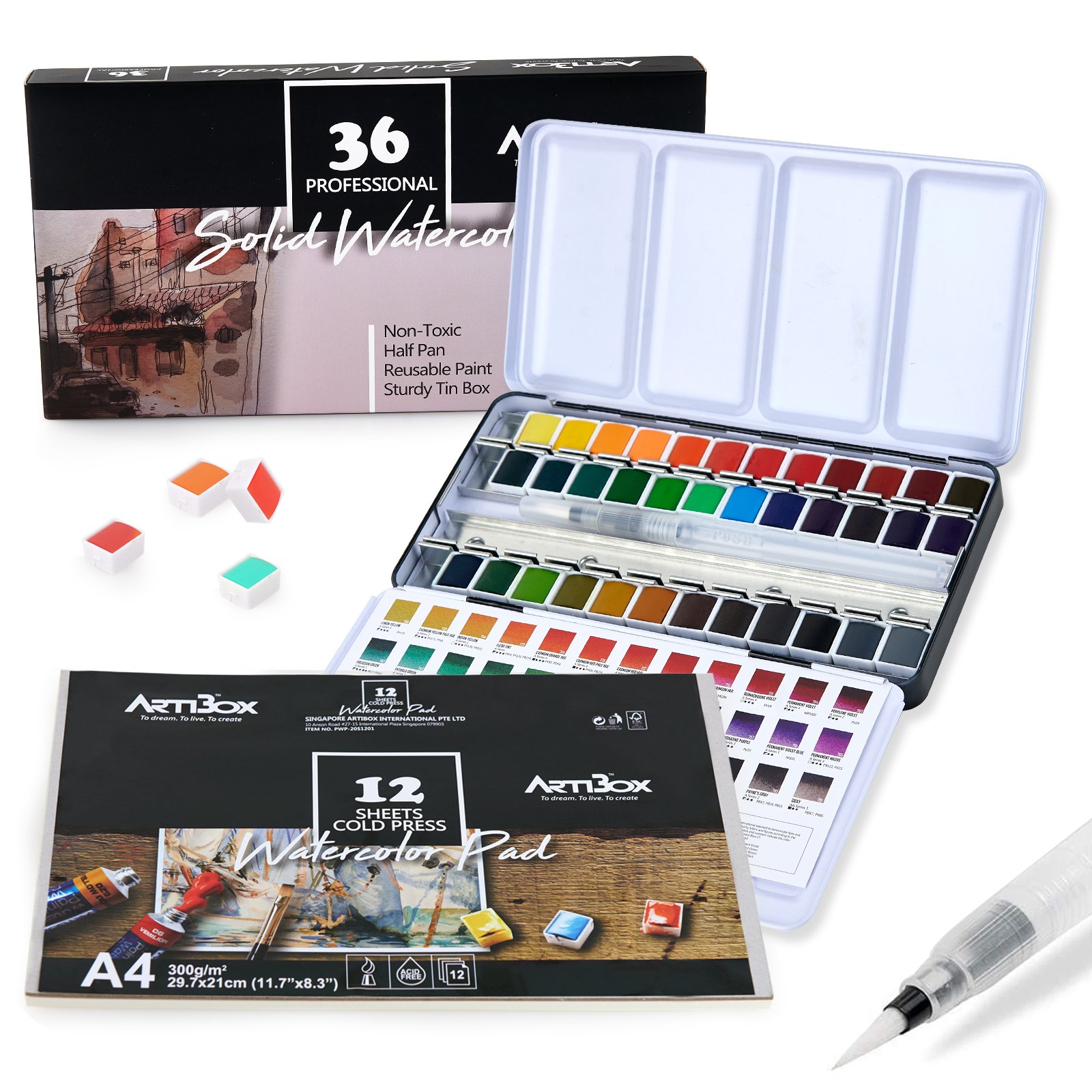 36 Metallic Watercolors Paint Set, Vibrant Colors in Metal Tin Box, 20  Sheets Watercolor Paper in 300g/M2, Perfect for Beginners, Artists, Amateur  Hobbyists, Painting Lovers price in Saudi Arabia